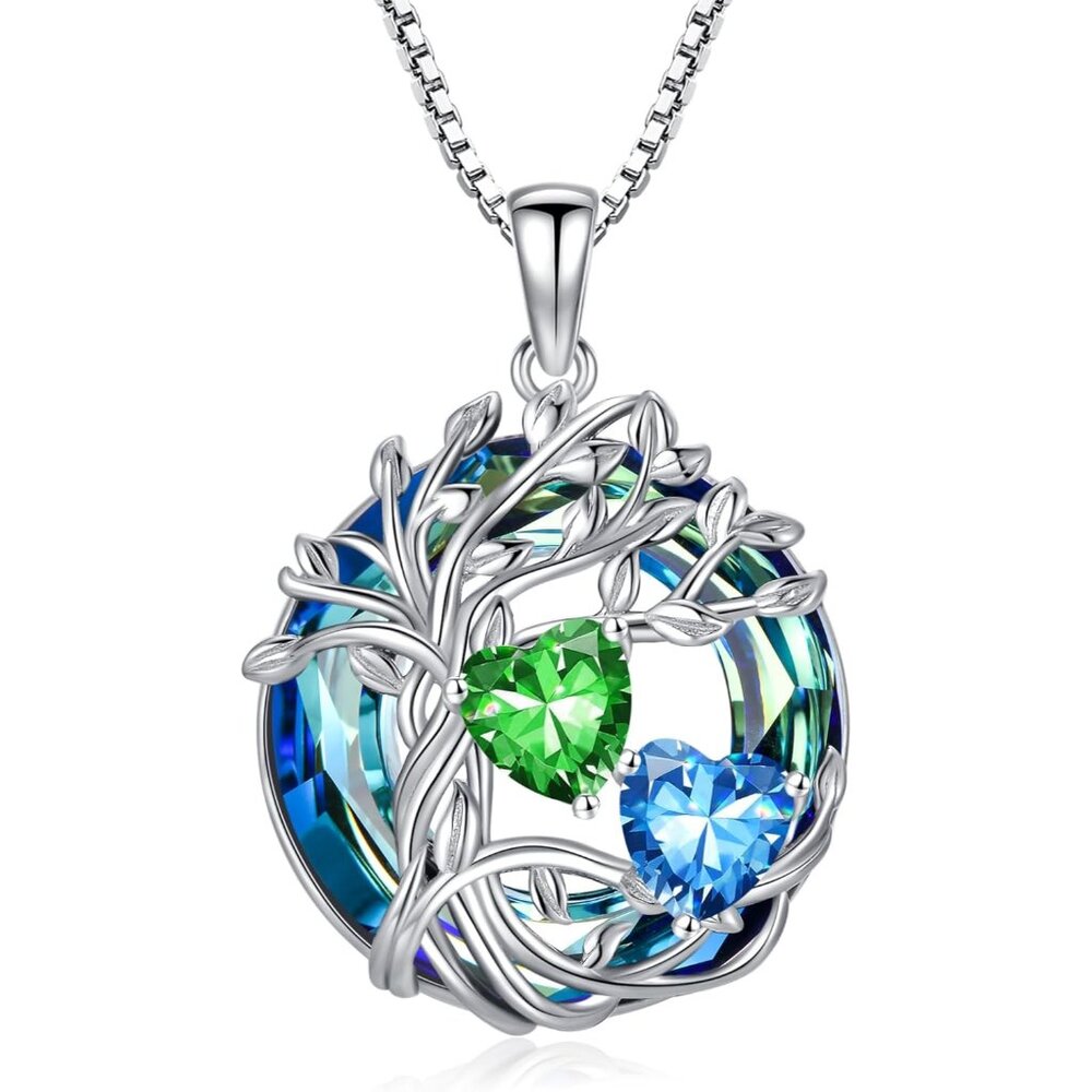 s925 Sterling Silver Family Celtic Tree of Life Pendant Necklaces with 2 Heart B